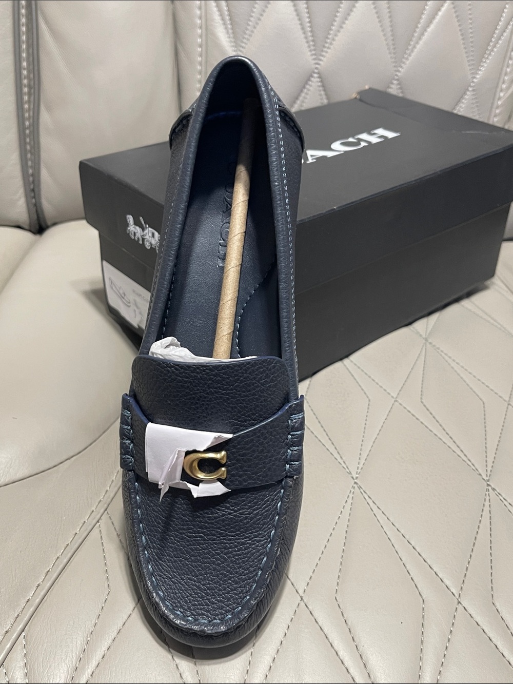 Coach midnight blue  Pebbled Leather Driving Moccasins with Gold Hardware